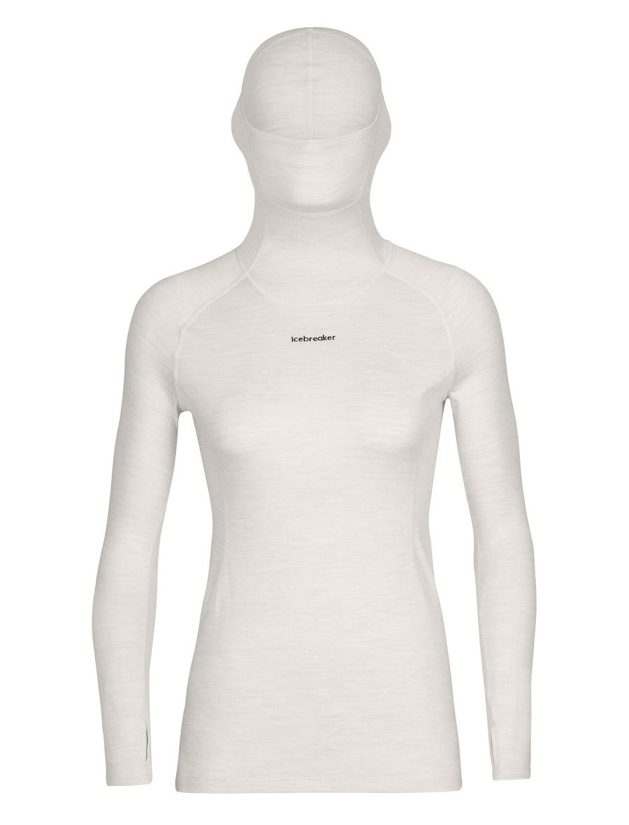 Women's Icebreaker MerinoFine™ Long Sleeve Roll Neck Base Layers Ecru Heather | CA 1052RVDW